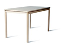 Nr. 1918: Bord 100 er helt enkelt med elegant design. Ml: 60x120, 60x140, 70x70, 70x120, 70x140, 70x180, 70x220, 80x80, 80x120, 80x140, 80x180, 80x220, 120x120, 140x140. Runde:  100, 120, 140 og 150 cm. Halvrunde: 120 0g 140 cm. Trsort bg, birk eller eg. Ben runde  42 mm og sarg 52 mm. mm. Bordplade 19 mm med 1 mm massiv kantliste og rundede hjrner. Bordplader i finer, Formica laminat samt linolium. Kan fs med bejdset bordplade og ben. Efter tilbud i  massivt tr.
 
