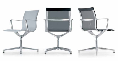 Nr. 1635: UNA chair er en aluminium group stoleserie i meget hj kvalitet og design - men til priser de fleste kan vre med til. En ny klassiker. Stellet er i presstbt aluminium poleret, forkromet eller epxybehandlet i farve. Sde og ryg leveres i forskellige stofpolstringer eller lderpolstringer i tynd version eller i tyk soft version. Desuden leveres den i net-vv fast eller elastisk i forskellige farver. Fs med eller uden armln. Den 4- benede gste/konferencestol har automatisk returmekanisme til udgangspositionen hvilket altid srger for pn orden. Den 5- benede stol fs med hjdeindstilling og med en ndring under stolesdet ogs med vgtjusterbar vippemekanisme. Hjul for hrde eller blde gulve samt med glidere. Ml for 4 -benet stol lav/hj og uden/med armln:
H 92/108, soft 95/111, SH 45/soft 48, B 51/60, D 57/60 cm. Ml for 5-benet justerbar stol lav/hj og uden/med armln: H 88-101/104-117, SH 42-55, soft 45-58, B 51/60, D 57/60, soft 60/63 cm. Design: ICF. Foto viser UNA med net-vv og version lav ryg.